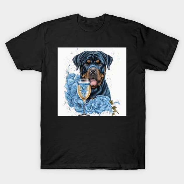 Rottweiler With Blue Roses T-Shirt by Enchanted Reverie